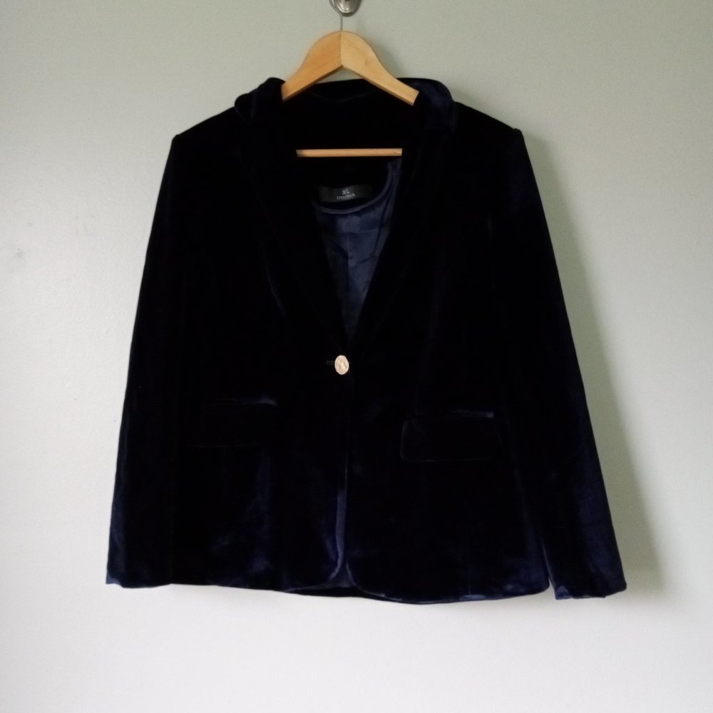 Navy Blue Felt Suede Prom Jacket